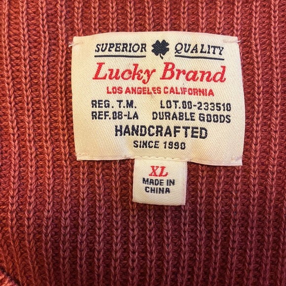 NWOT Lucky Brand Ribbed V-Neck Maroon Oversized Sweater Mens Size XL - Picture 2 of 7